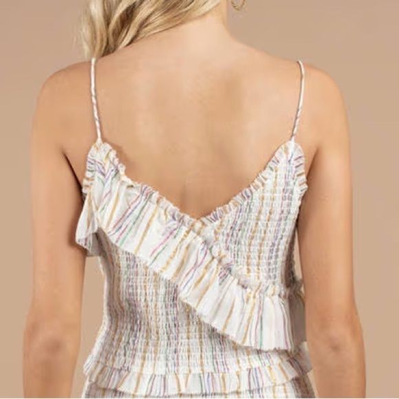 Chloe Oliver Cotton Cropped Smocked Ruffle Stripe Preppy Dreamy 90s Tank Top M - Picture 3 of 12